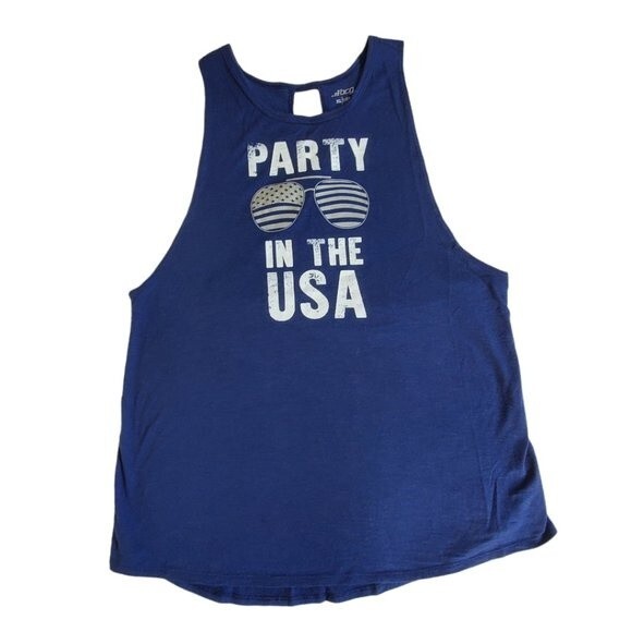 bcg blue Party In The USA knot back racerback tank top sz XL - Picture 1 of 11